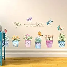 Sweet Home Sign Sticker Butterflies Flower Plants Potted Wall Decal for Living Room Window Shop Showcase