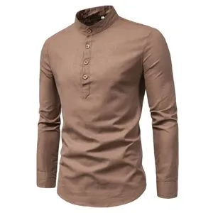 Fashion Business Shirt Anti-wrinkle Stand Collar Slim Formal Breathable Top - Brown