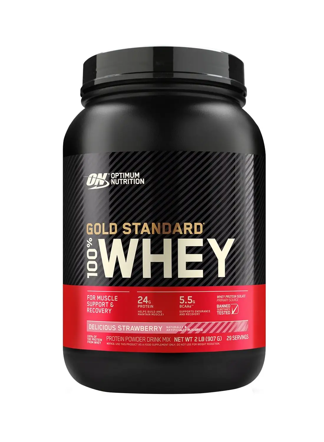 Optimum Nutrition Gold Standard 100% Whey Protein Powder Primary Source Isolate, 24 Grams of Protein for Muscle Support and Recovery - Delicious Strawberry, 2 Lbs, 29 Servings (907 Grams)