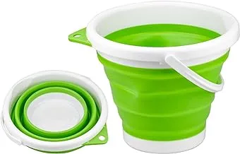 5L Green Collapsible beach bucket Silicone Collapsible bucket with Comfortable Grip Handle Portable Foldable Water Pail for Fishing Camping Backpacking Cleaning Car Washing