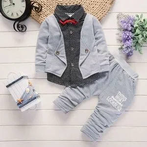 Fashion Boys Long Sleeve Gentleman Top + Casual Trousers - Grey