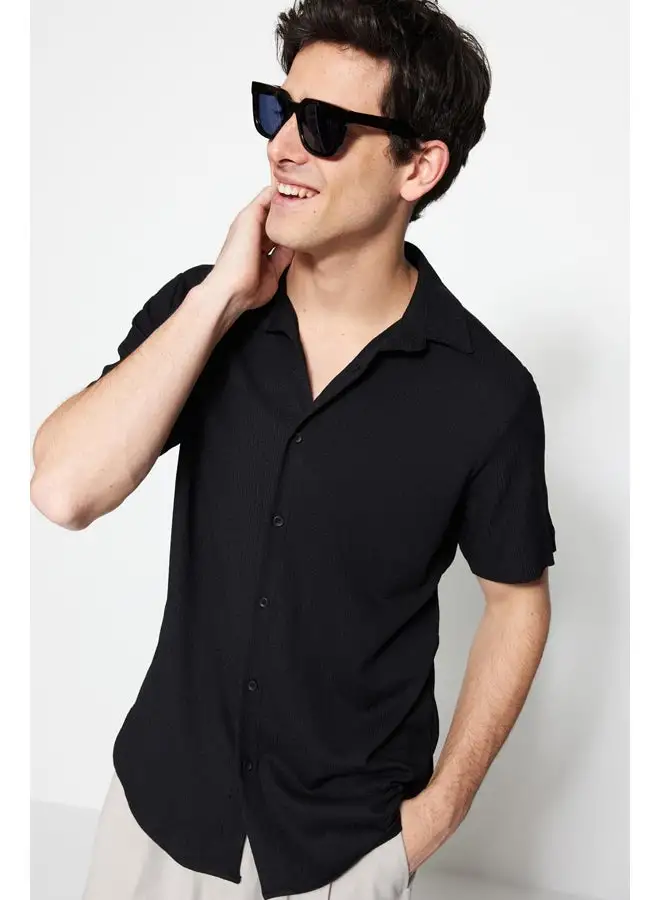 trendyol Black Men's Regular Fit Textured Summer Shirt