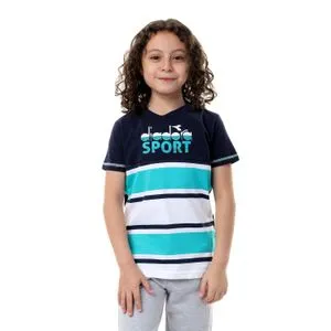 Diadora Boys Printed Cotton T-Shirt -Navy/Turquiose