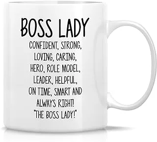 Retreez Funny Mug - Boss Lady Description Caring Confident etc 11 Oz Ceramic Coffee Mugs - Funny, Sarcasm, Motivational, Inspirational Mug for Friends, Coworkers, Employer, Siblings, mom