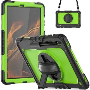 For Samsung Galaxy Tab S8+ 12.4 Inch SM-X800 Tablet Case (Black+Yellow Green)