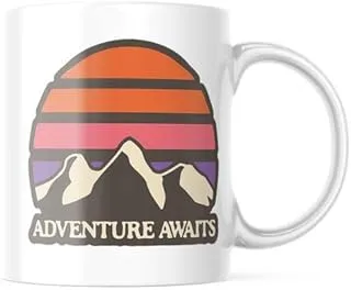 Adventure Awaits 11 Ounce Ceramic Coffee Mug - Campfire Gift Mug For Happy Camper - Outdoor Backpacking Mountain Camper Mug M317