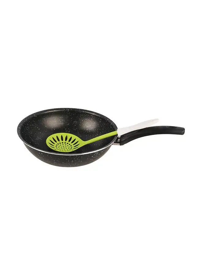 Grandi 2-Piece Marble Non-Stick Wok Pan (Will Come With Gift and May Vary) Black granite 28cm