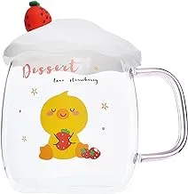 Generic Glass Medium Mug Duck Design With Silicone Strawberry Cover And Small Glass Straw For Kitchen - Multi Color