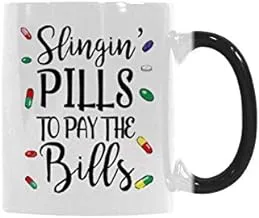 Funny Heat Reveal Changing Color Cup 11 Ounce Ceramic Cup, Slingin Pills To Pay The Bills Coffee Mug or Office Tea Cups