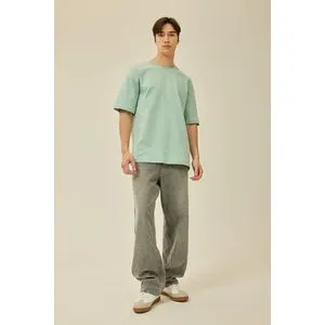 Defacto Man Comfort Fit Crew Neck Short Sleeve Knitted T-Shirt.