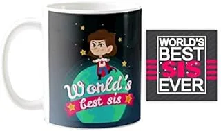 TheYaYaCafe Rakhi Gifts for Worlds Best Sister Mug, Coaster Combo Birthday