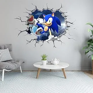 Sonic Wall Decal Children's 3D Hole Art Cartoon Wall Sticker for Kids Palyroom Nursery Living Room Bedroom Self-Adhesive Vinyl Wall Decor Gift Supplies (15.7 X 23.6 in）