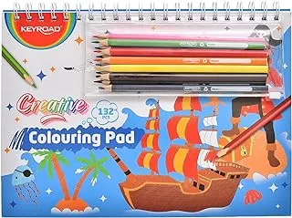 Keyroad KR972520 High Quality Colouring Pad of 132 PCS (30 Drawing Sheet, 90 Stickers and 12 Colour Pencils) for Kids and Students - Multi Color