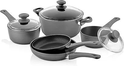 Saflon Titanium Nonstick 8-Piece Cookware Set 4mm Forged Aluminum with PFOA Free Scratch-Resistant Coating from England, Dishwasher Safe