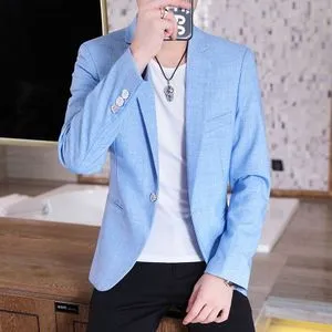 Fashion (Sky Blue)Boutique Men's Fashion Business Korean Version Comfortable Gentleman Elegant Solid Color British Style Casual Slim Dress Blazer WEF