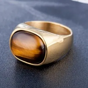 Fashion (Gold)Newest Vintage Tiger Eye Brown Stones Ring Men And Women