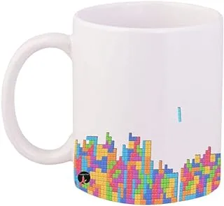 RYN PRINTED Design Video Game Tetris Design Mug White Yellow Pink 11ounce