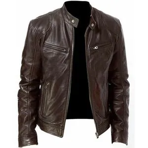 Fashion Men's PU Leather Jacket Vintage Slim Fit Biker