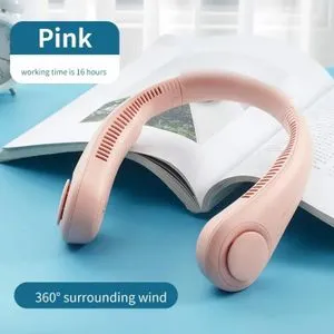 Fan USB Rechargeable - Sports Fans Usb  - Outdoor Hanging Neck Fan - With 3 Speeds - Pink