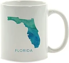 Funny Mug 11oz. US State Coffee Mug Gift, Aqua Blue Watercolor, Florida, 1-Pack