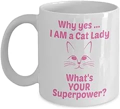 كوب قهوة من RADANYA كوب قهوة I Am Cat Lady Cat Lover سعة 11 أونصة من السيراميك هدية شاي مضحكة