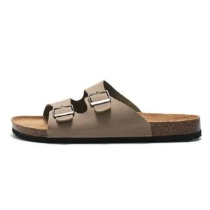 Fashion Men's Leather Sandals Summer Slippers Khaki