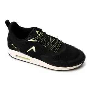 Activ Round Toecap Lace Up Sneakers - Black & Lime Green