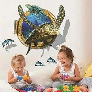 3d Ocean Sea Turtles Porthole Views Wall Sticker Home Decoration Decal Room Decor Art