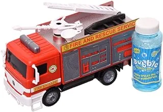 Plastic Musical Fire And Rescue Servies Car With Light And Sound System Include Bubbeles For Kids - Multi Color