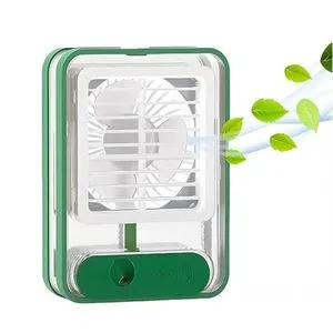 Fan USB Touch Rechargeable Acrylic- With 3 Speeds - LED Light- Water Spray- Green