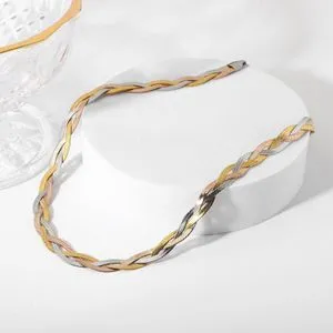 Tri-color Stainless Steel Braid Herringbone Flat Snake Necklace