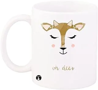 RYN PRINTED A Deer Design Mug White Brown 11ounce