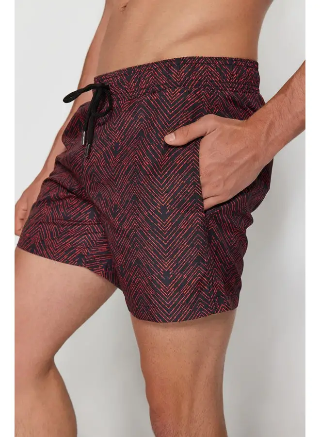 trendyol Black-Orange Men's Standard Size Geometric Swimwear Marine Shorts.