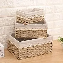 Handmade Bamboo 3-Size Snack Cloth Home Storage Baskets Desktop Storage Organizer with Washable Liner - Multicolored.