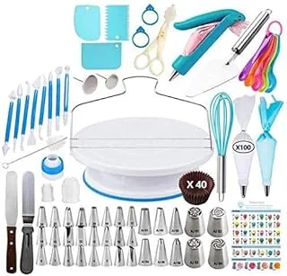 Cake Decorating Kit 207 PCS Baking Supplies With 11 Inch Cake Turntable Icing Tips Cake Spatulas Pastry Tools Cutter Cake Nozzles for Beginners and Professional