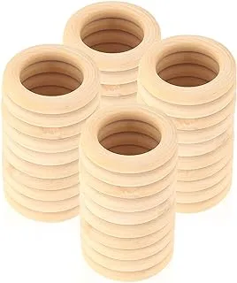 Pack of 40 Wooden Rings for Crafts, Natural Wood Rings, Untreated Wood Macrame Rings, for DIY Jewellery, Macrame Bracelet, Pendant, Jewellery Making, Decoration Rings - (Diameter 45 mm)