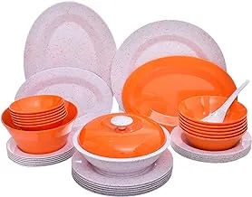 Pure Granite Mix Melamine Round Dinner 38 -Pieces Set, Orange