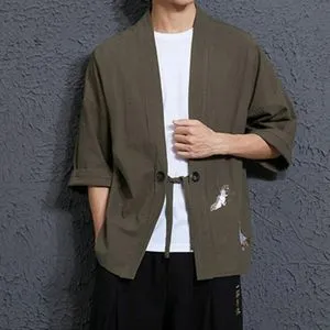 Fashion Men''s Loose Embroidery Hanfu Robe Cardigan