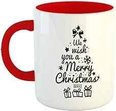 Happu - Printed Ceramic Coffee Mug, Christmas Design, We Wish You a Merry Christmas, Gifts for Girlfriend, Gifts for House Warming, Gifts for Father, 325 ML(11Oz), 1431-RD