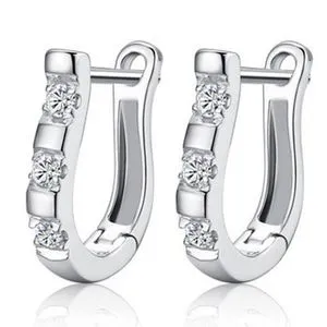 1 Pair Sterling Silver Nice White Gemstones Women's Hoop Earrings-silver