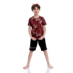 Red Cotton Boys Bi-Tone Patterned Tee & Cotton Shorts Pajama Set