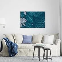 Teal Blue Green Tropical Exotic Leaves Printed canvas wall art 60x40