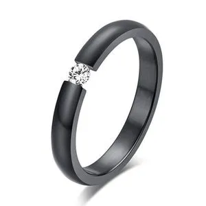 Fashion Ring Polishing Rhinestone Inlaid Titanium Steel-Black