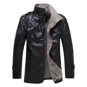 Fashion Men's Casual Outdoor Warm Leather Jacket-Black