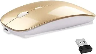 AMERTEER Wireless Bluetooth Mouse, Silent Click Mini Noiseless Mice with USB Receiver for Notebook, Pc, Laptop, Computer, MacBook | Small Wireless Mouse (Gold)