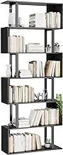 Gadroad 6-Tier Geometric Bookcase,S Shaped Bookshelf, Wood Decorative Storage Shelving, Modern Freestanding Display Shelves, Tall Book Shelf Unit for Living Room Bedroom, Black