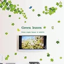 Green Maple Leaves and Butterflies Wall Decals, Living Room Bedroom Removable Wall Stickers Murals, 2724648893579