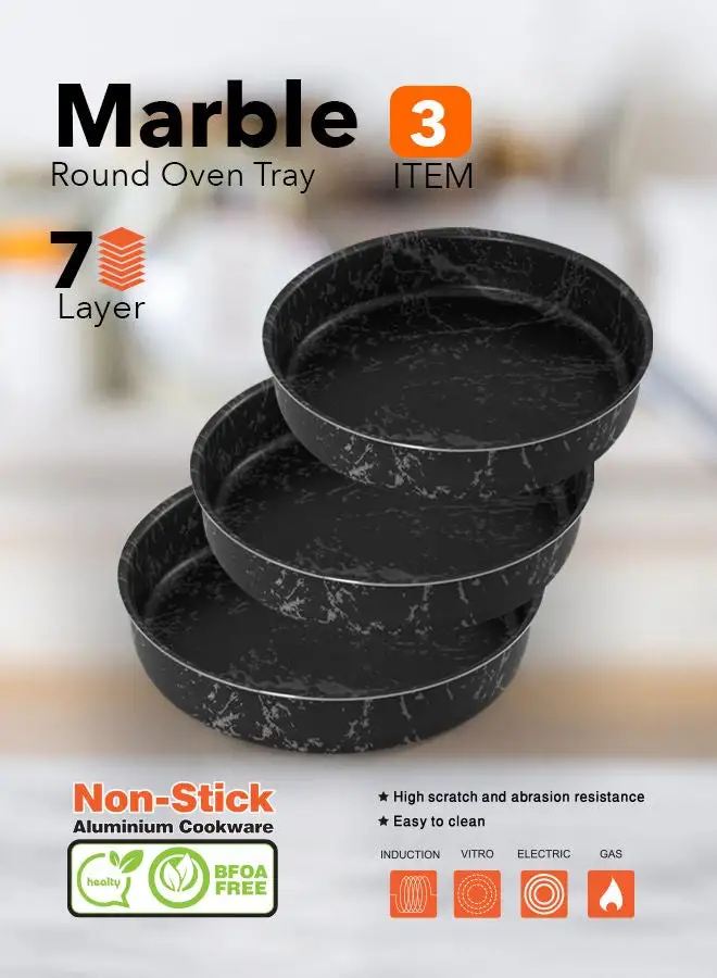 Grandi Cook Marble Round Oven Tray Set Black 22-26-30cm