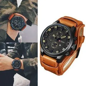 Leather Strap Men's Sport Watch-Brown