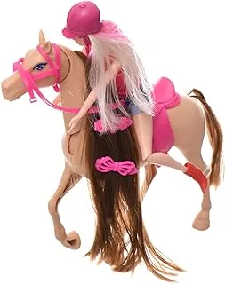 Plastic Bride Doll Toy Containing Large Horse Long Hair With Drilling Tools and Brush Add More Funny For Children Set Of 5 Pieces - Multi Color